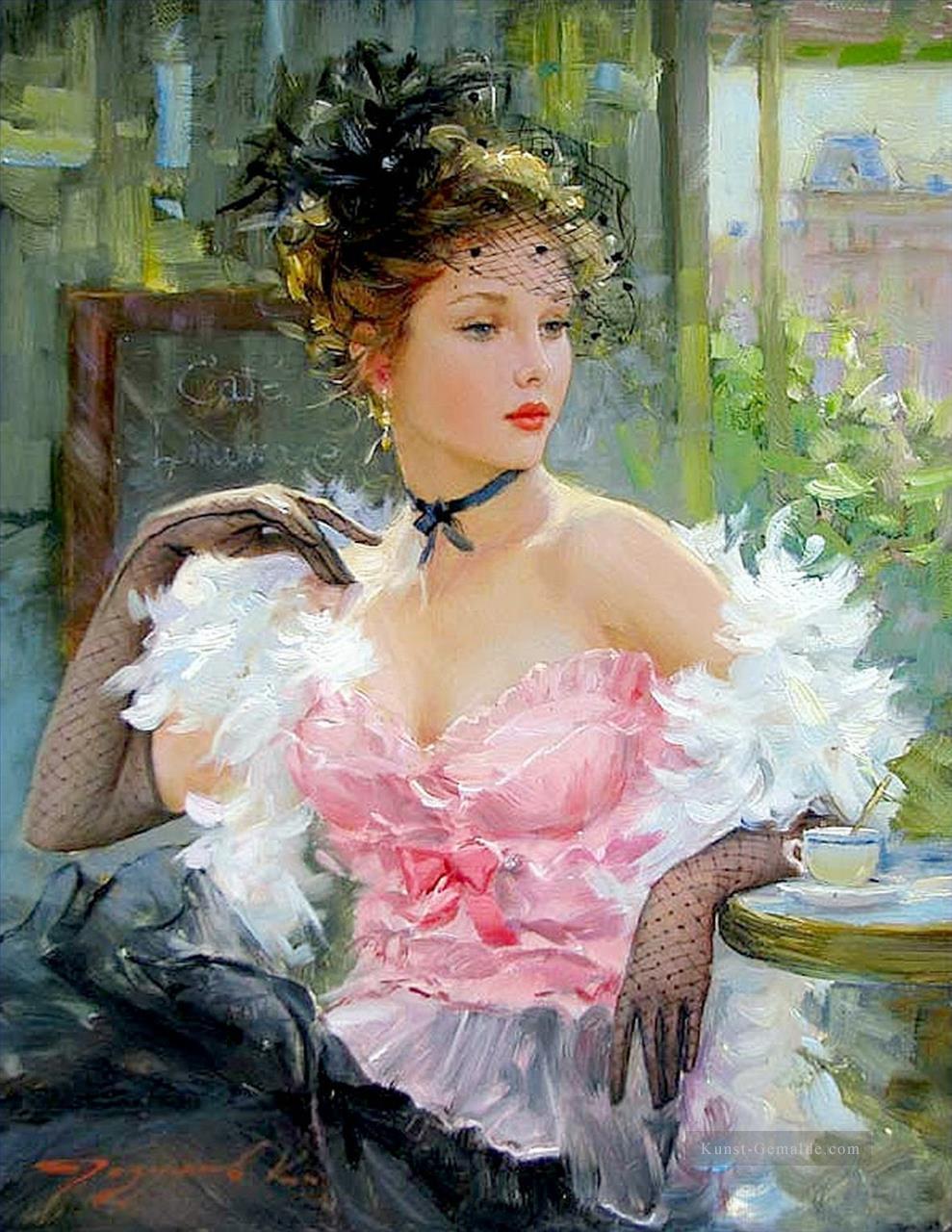 Junge Dame auf der Café Terrasse Impressionist Ölgemälde